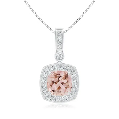 Angara Cushion Morganite Pendant With Diamond Halo In Metallic