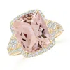 Angara Cushion Morganite Split Shank Cocktail Ring With Pear Motif In Yellow Gold/peach