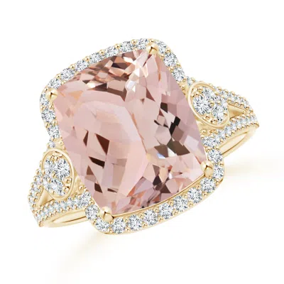Angara Cushion Morganite Split Shank Cocktail Ring With Pear Motif In Pink