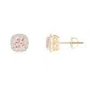 Angara Cushion Morganite Studs With Diamond Halo In Yellow Gold/peach