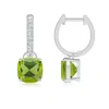 Angara Cushion Peridot Drop Earrings With Diamond Accents In White Gold/yellowish Green