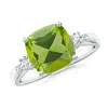 Angara Cushion Peridot Solitaire Ring With Diamond Accents In White Gold/yellowish Green