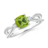Angara Cushion Peridot Split Shank Ring With Rope Detailing In White Gold/yellowish Green
