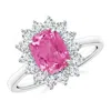 Angara Cushion Pink Sapphire And Diamond Floral Ring With Claw Set In White Gold/medium Pink
