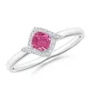 Angara Cushion Pink Sapphire And Diamond Halo Promise Ring In White Gold/rich Pink