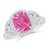 Angara Cushion Pink Sapphire And Half Moon Diamond Halo Ring In White Gold/medium Pink