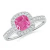 Angara Cushion Pink Sapphire Engagement Ring With Diamond Accents