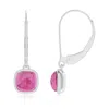 Angara Cushion Pink Tourmaline Solitaire Earrings With Leverback In White Gold/medium Pink