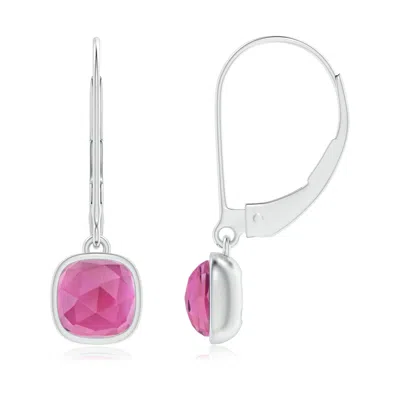 Angara Cushion Pink Tourmaline Solitaire Earrings With Leverback In Metallic
