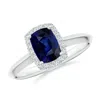 Angara Cushion Rectangular Blue Sapphire Halo Knife-edge Shank Engagement Ring In White Gold/medium To Rich Blue