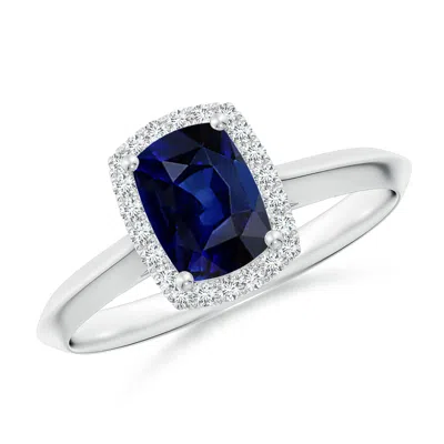 Angara Cushion Rectangular Blue Sapphire Halo Knife-edge Shank Engagement Ring In Metallic