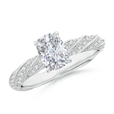 Angara Cushion Rectangular Diamond Twisted Rope Shank Engagement Ring In Metallic