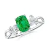 Angara Cushion Rectangular Emerald Butterfly Engagement Ring In Platinum/rich Medium Green