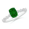 Angara Cushion Rectangular Emerald Engagement Ring With Marquise Motifs In White Gold/rich Green