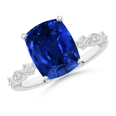 Angara Cushion Rectangular Lab-grown Blue Sapphire Engagement Ring With Marquise Motifs In Metallic