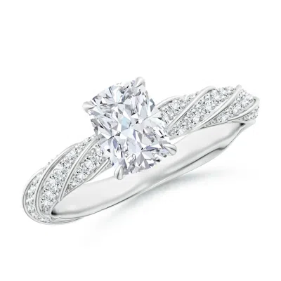 Angara Cushion Rectangular Lab-grown Diamond Twisted Rope Shank Engagement Ring In Metallic
