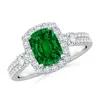 Angara Cushion Rectangular Lab-grown Emerald Halo Double Shank Engagement Ring In White Gold/rich Green