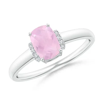 Angara Cushion Rose Quartz Ring With Diamond Collar In Pink