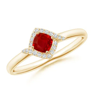 Angara Cushion Ruby And Diamond Halo Promise Ring