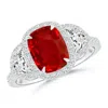 Angara Cushion Ruby And Half Moon Diamond Halo Ring In White Gold/medium Red
