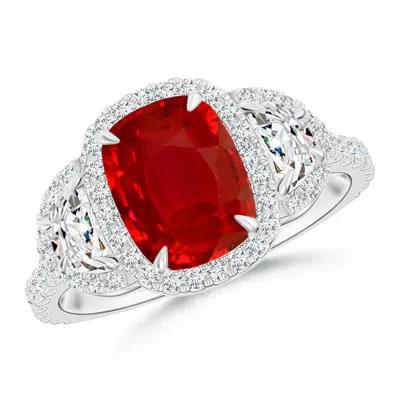 Angara Cushion Ruby And Half Moon Diamond Halo Ring In Metallic