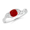 Angara Cushion Ruby And Half Moon Diamond Leaf Ring In Platinum/medium Red