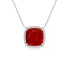 Angara Cushion Ruby Halo Pendant With Filigree In White Gold/medium Red