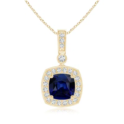 Angara Cushion Sapphire Pendant With Diamond Halo In Gold