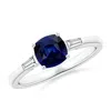 Angara Cushion Sapphire Ring With Bar-set Tapered Baguette Diamonds In White Gold/medium To Rich Blue