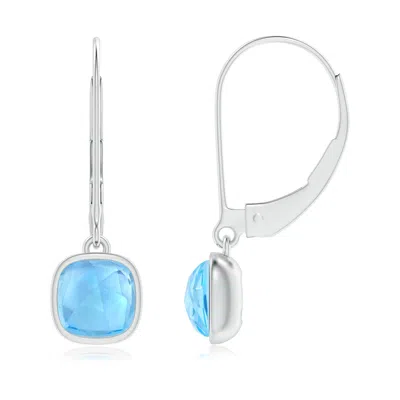 Angara Cushion Swiss Blue Topaz Solitaire Earrings With Leverback