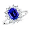 Angara Cushion Tanzanite And Diamond Floral Ring With Claw Set In White Gold/deep Rich Violet Blue