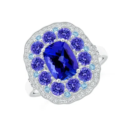 Angara Cushion Tanzanite Cocktail Ring With Milgrain Detailing In Blue