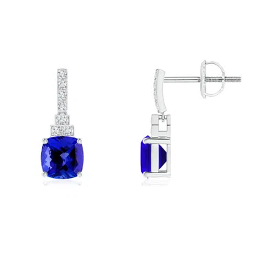 Angara Cushion Tanzanite Dangle Earrings With Diamonds In Metallic