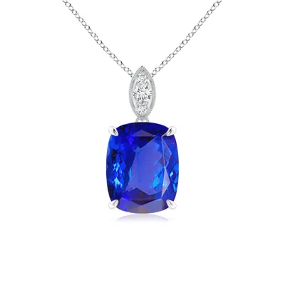 Angara Cushion Tanzanite Pendant With Diamond Leaf Bale In Blue
