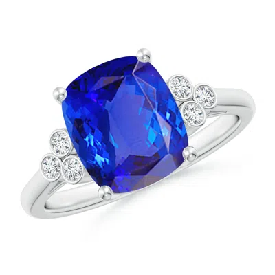 Angara Cushion Tanzanite Ring With Trio Bezel Diamonds In Blue