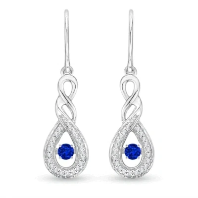 Angara Dancing Blue Sapphire Infinity Drop Earrings With Diamond In Metallic