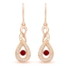 Angara Dancing Ruby Infinity Drop Earrings With Diamond In Rose Gold/deep Rich Red