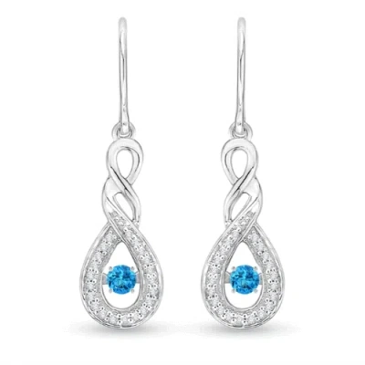 Angara Dancing Swiss Blue Topaz Infinity Drop Earrings With Diamond In Metallic