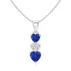 Angara Dangling Blue Sapphire And Diamond Triple Heart Pendant In White Gold/medium To Rich Blue
