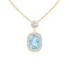 Angara Dangling Cushion Aquamarine And Diamond Halo Pendant In Yellow Gold/light Swiss Blue