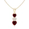 Angara Dangling Garnet And Diamond Triple Heart Pendant In Yellow Gold/rich Red