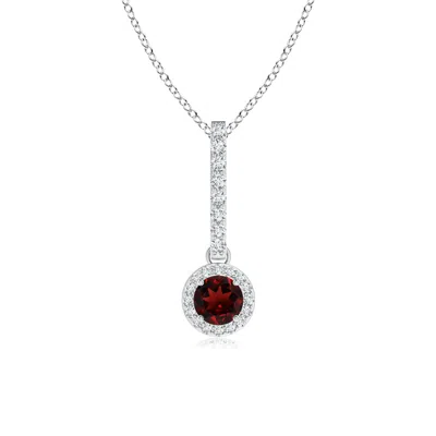 Angara Dangling Round Garnet And Diamond Halo Pendant In Metallic