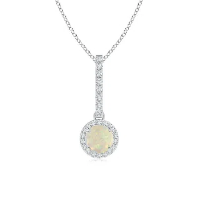 Angara Dangling Round Opal And Diamond Halo Pendant In Metallic