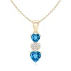Angara Dangling Swiss Blue Topaz And Diamond Triple Heart Pendant In Yellow Gold/swiss Blue
