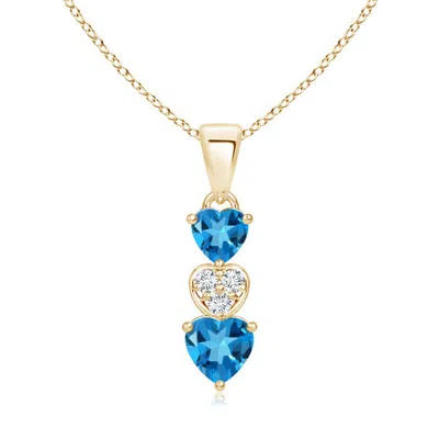 Angara Dangling Swiss Blue Topaz And Diamond Triple Heart Pendant In Metallic