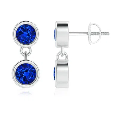 Angara Dangling Two Stone Blue Sapphire Earrings
