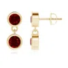 Angara Dangling Two Stone Ruby Earrings In Yellow Gold/deep Rich Red