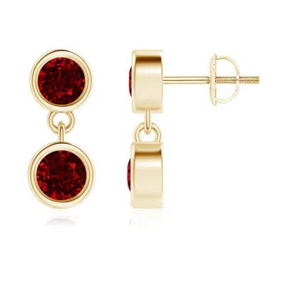 Angara Dangling Two Stone Ruby Earrings In Gold