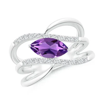 Angara Diagonal Marquise Amethyst Ribbon Shank Ring In Purple