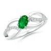 Angara Diagonal Oval Emerald Criss Cross Ring With Diamond Accents In White Gold/rich Green